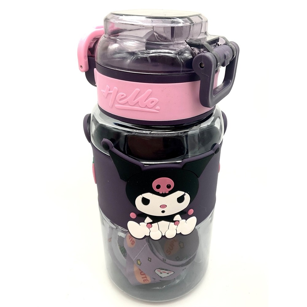 Hello Kawaii Bunny Kids Water Bottle 32oz Purple Pink Leakproof Cute Anime